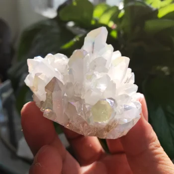 150g naturlige hvide engel aura crystal cluster galvanisering Titanium belægning kvarts cluster sten Healing
