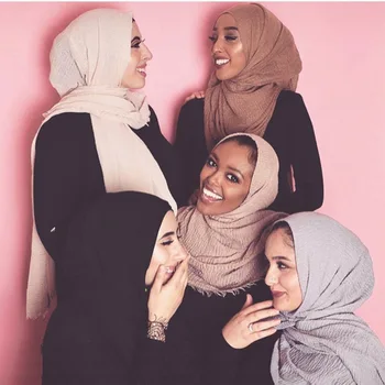 2020 Varmt Tørklæde Hijab Muslimske Kvinder Almindelig Boble Bomuld Tørklæder Solid Pashmina Sjaler Wraps til Damer Unisex Hoved Tørklæder