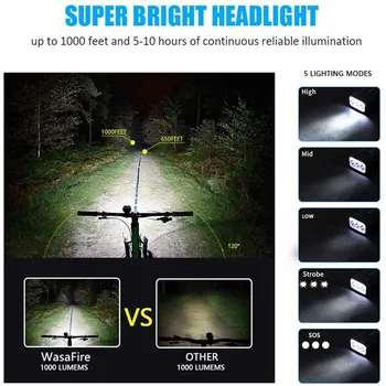Super Lyse Cykel Foran Lys Forlygte 1000 Lumen USB-Genopladelige Cykel Lampe T6 LED MTB 5200mAh Cykling Foran Lygten