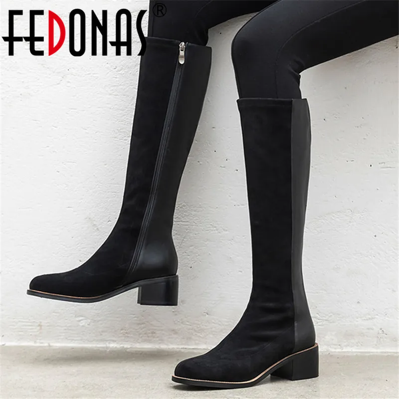 På Fedonas knæhøje støvler kvinder, efterår og vinter side lynlås kvinder part grundlæggende kvinde tyk hæl høje støvler \ Kvinders Støvler < www.howeskoekken.dk